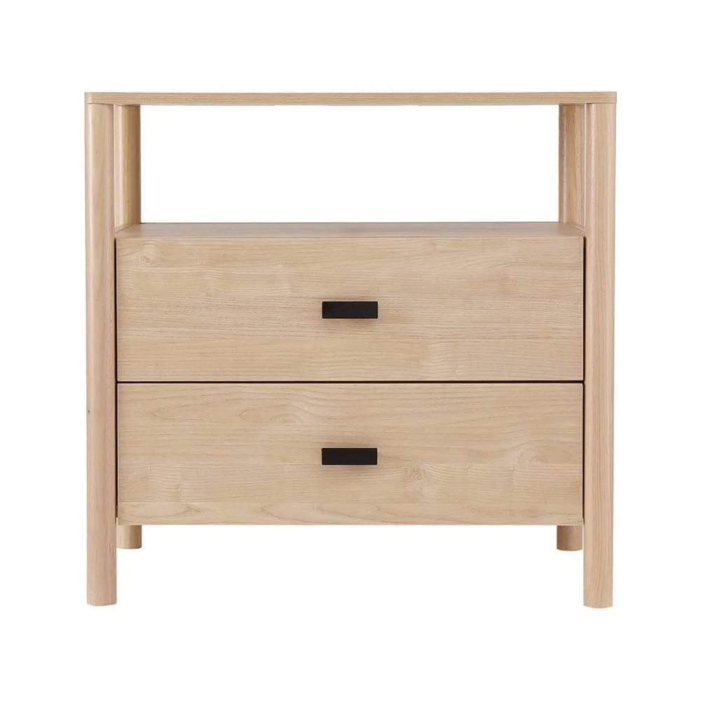 Modern Bedside Table Nightstand with 2 Drawers - Pine