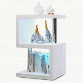 Modern LED-Lit Side Table & Bookshelf - Compact End Table for Living Room - SHI8-ST26