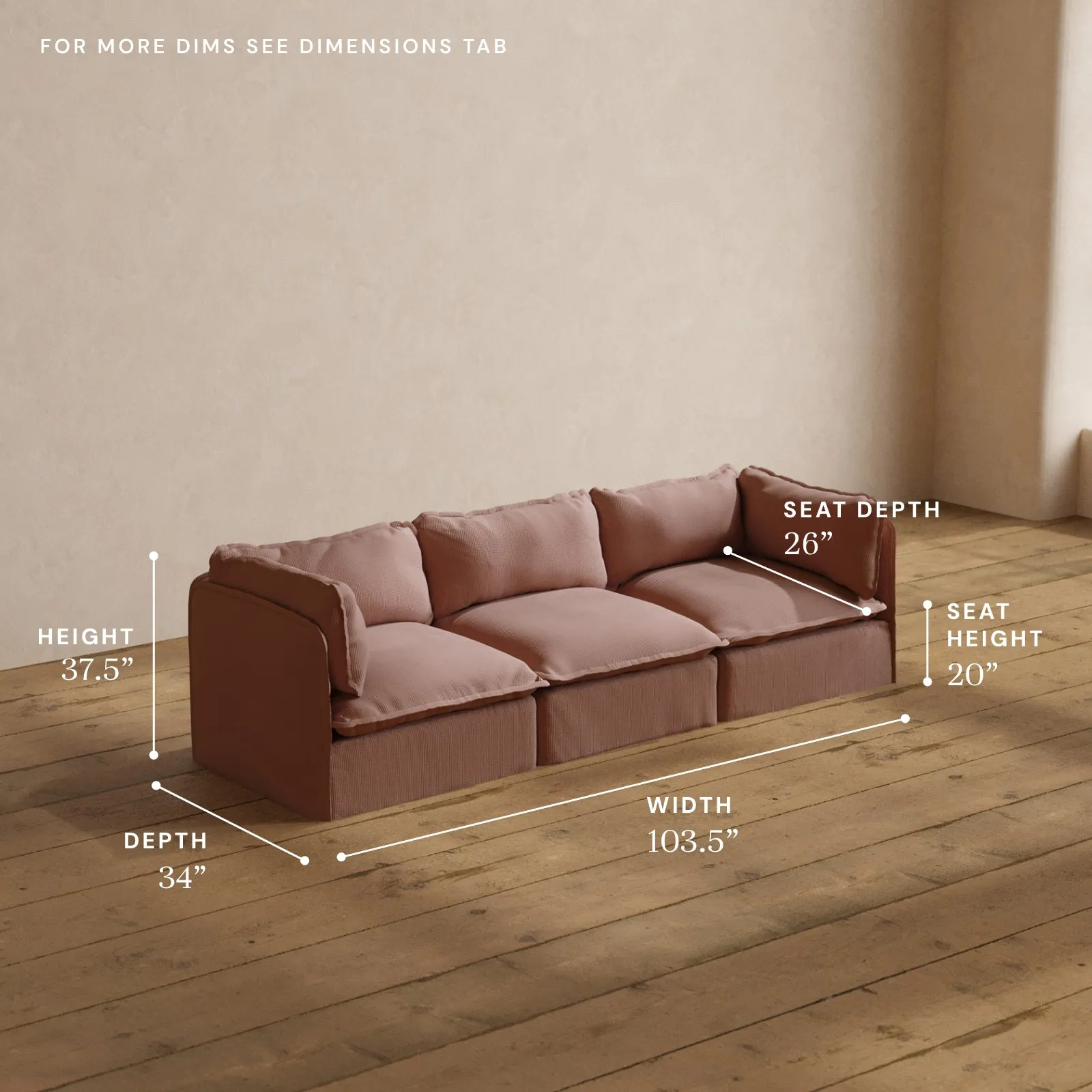 Modular Washable 3-Seater in Sakura | Deluxe  Seat | Cloud Pillow