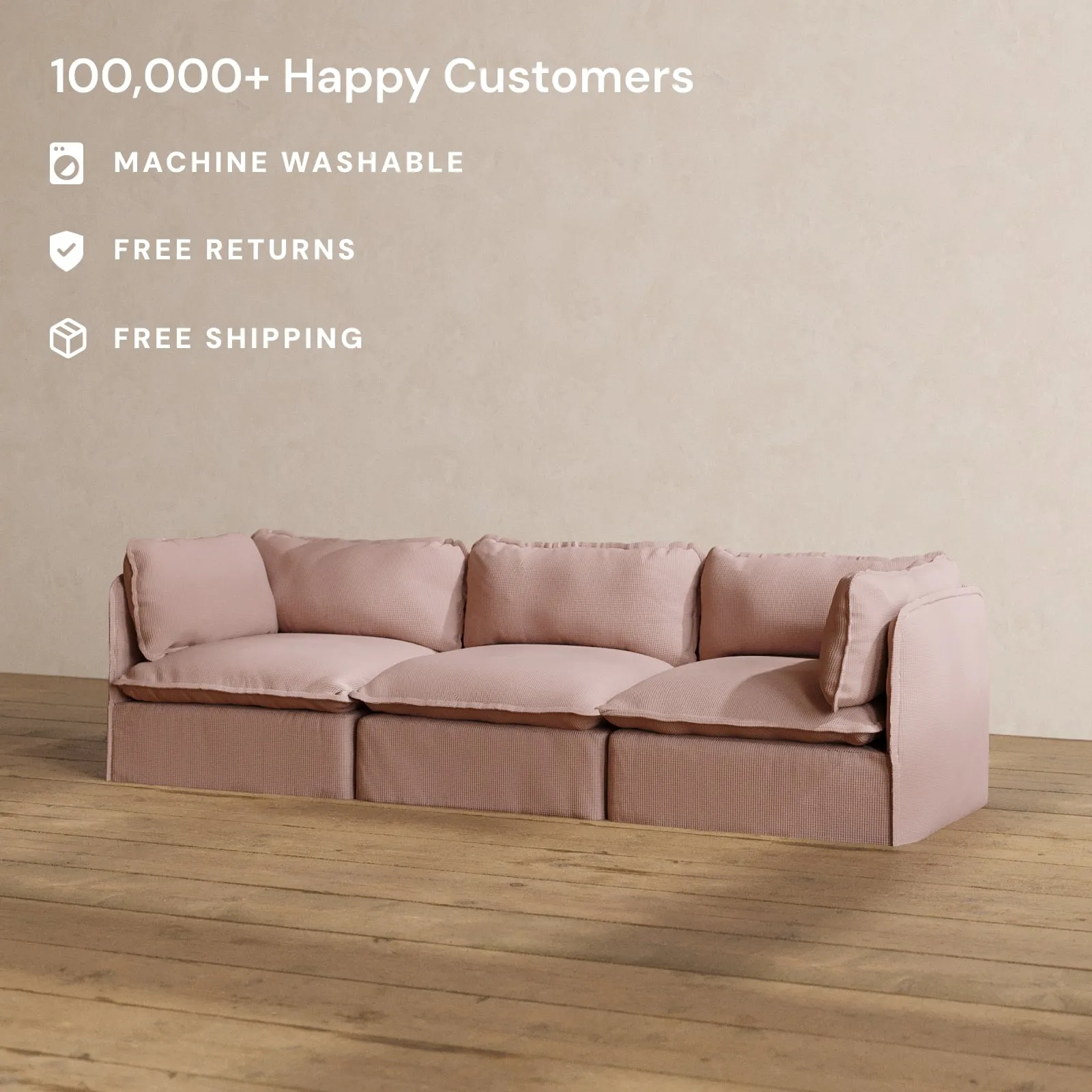 Modular Washable 3-Seater in Sakura | Deluxe  Seat | Cloud Pillow