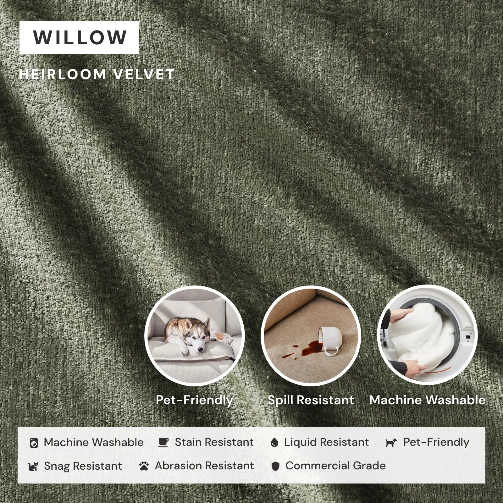Modular Washable 3-Seater in Willow | Deluxe  Seat | Contour Pillow