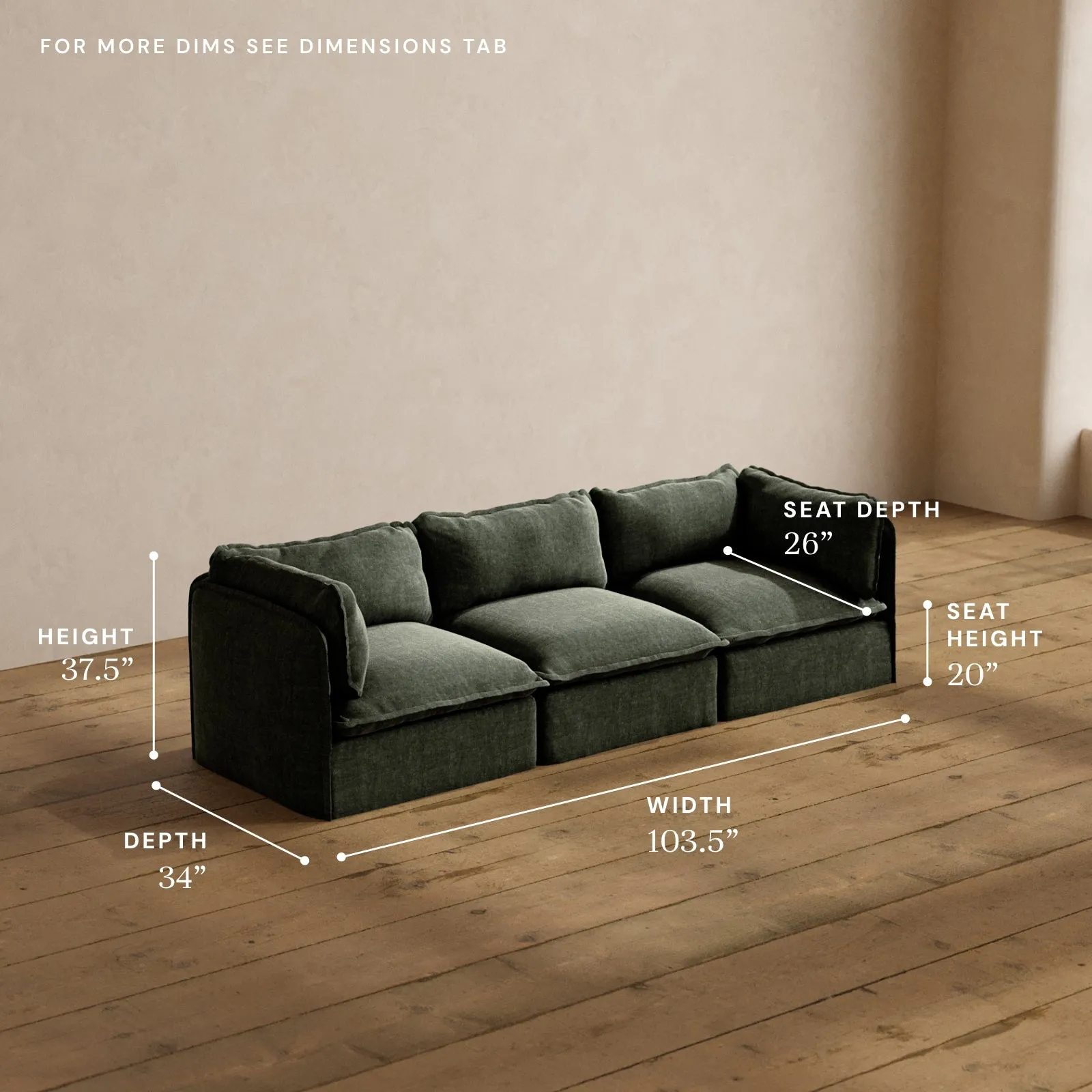 Modular Washable 3-Seater in Willow | Deluxe  Seat | Contour Pillow