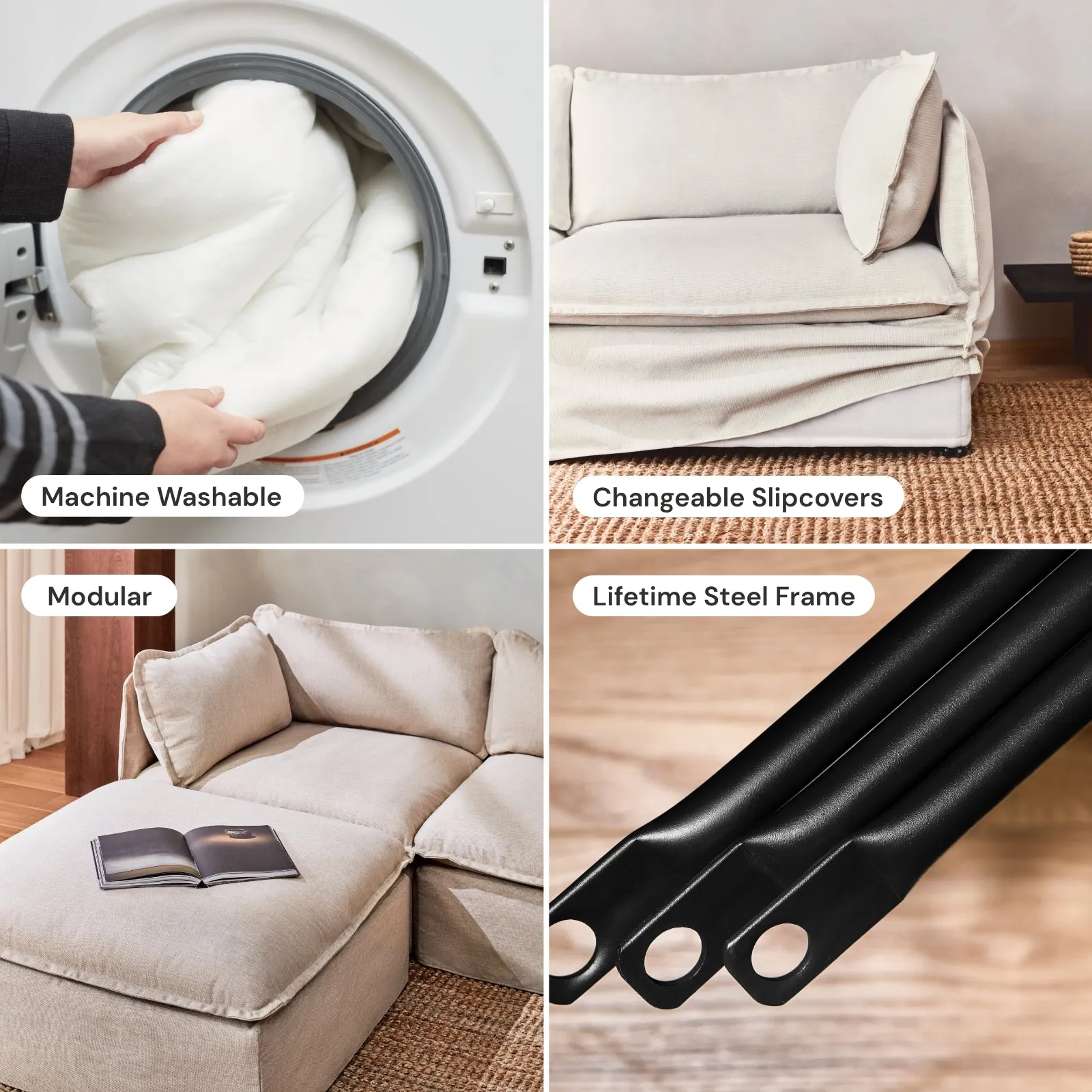 Modular Washable 3-Seater in Willow | Deluxe  Seat | Contour Pillow