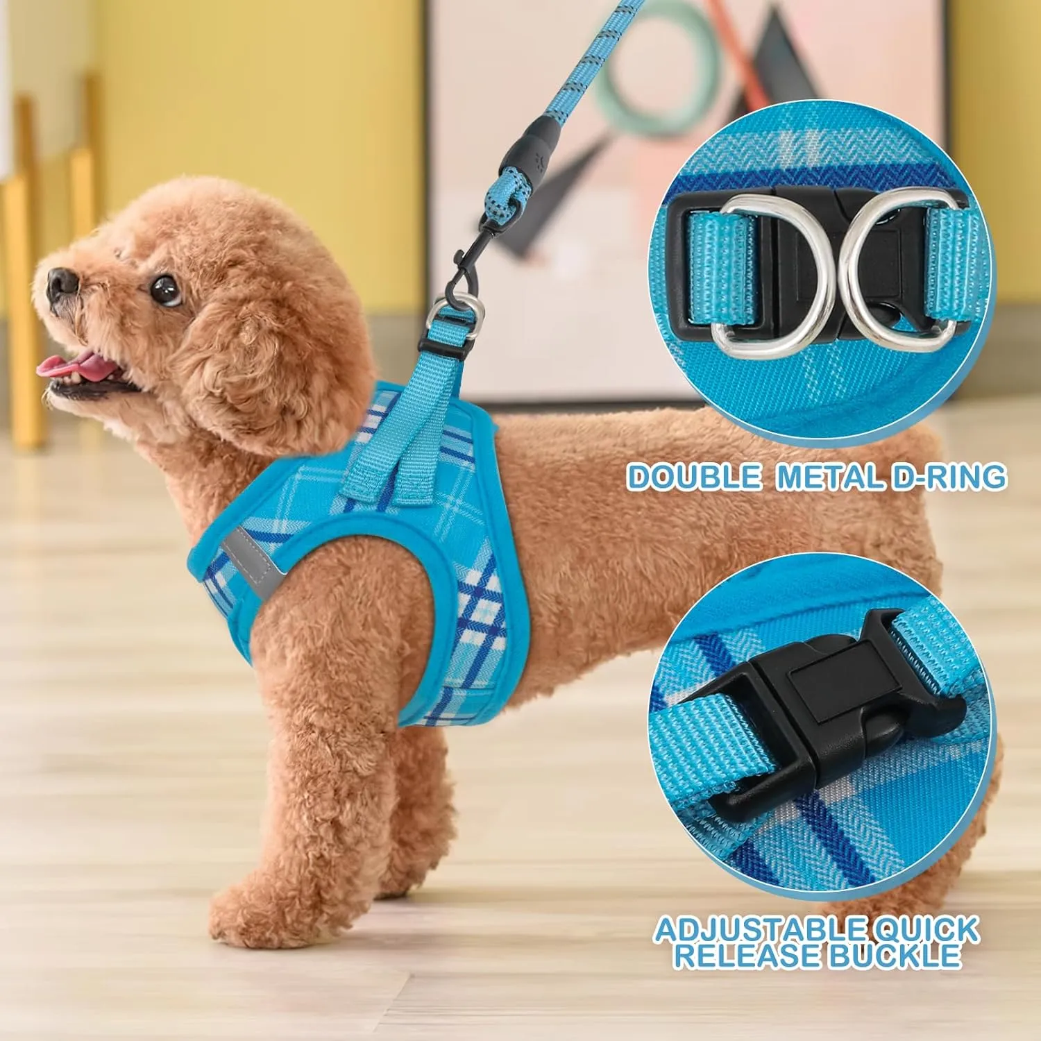 MoNiBloom No Pull Dog Harness w/Leash Set, Reflective Soft Puppy Padded Vest for Walking, Training, Easy to Put on Small Dogs - Sky Blue, S