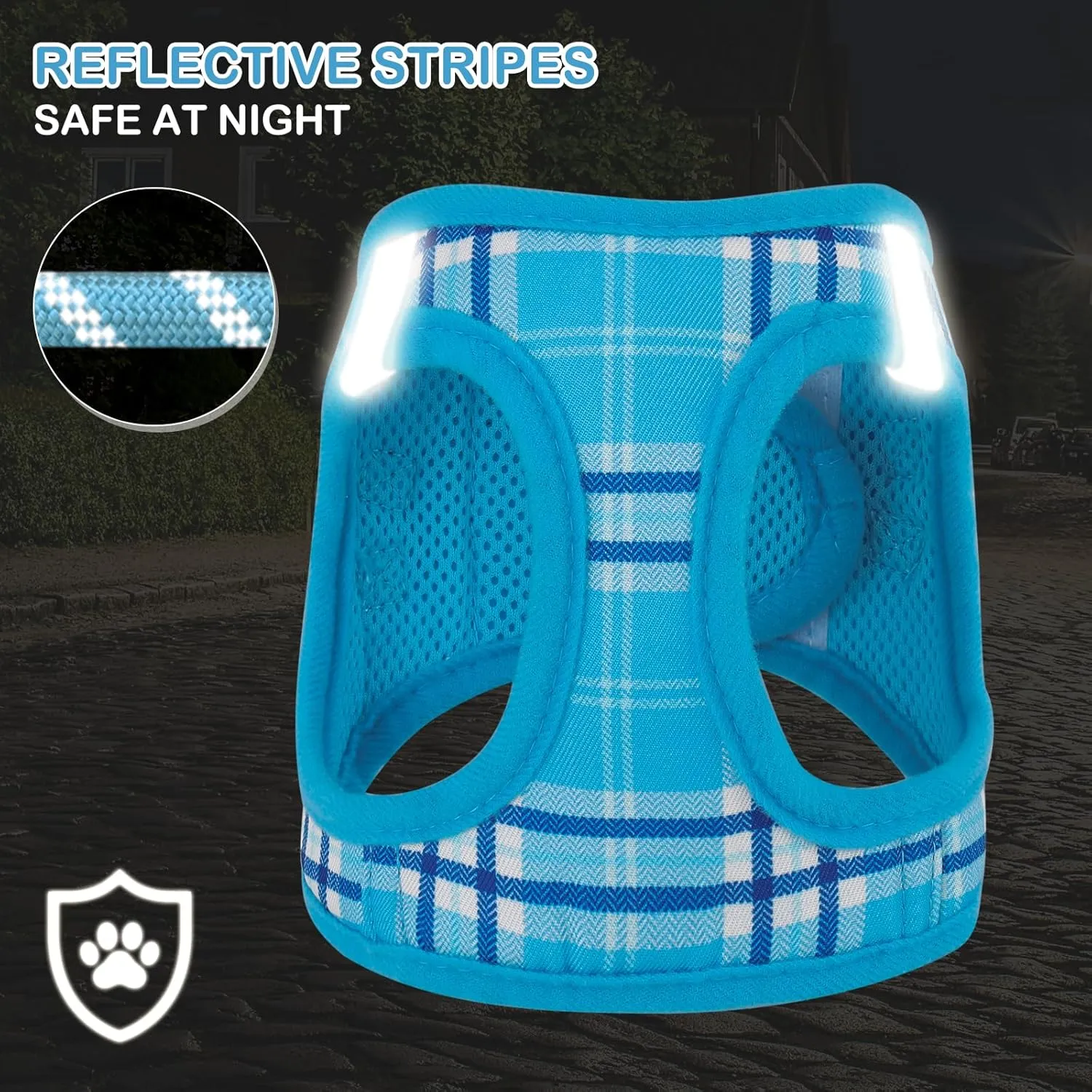 MoNiBloom No Pull Dog Harness w/Leash Set, Reflective Soft Puppy Padded Vest for Walking, Training, Easy to Put on Small Dogs - Sky Blue, S