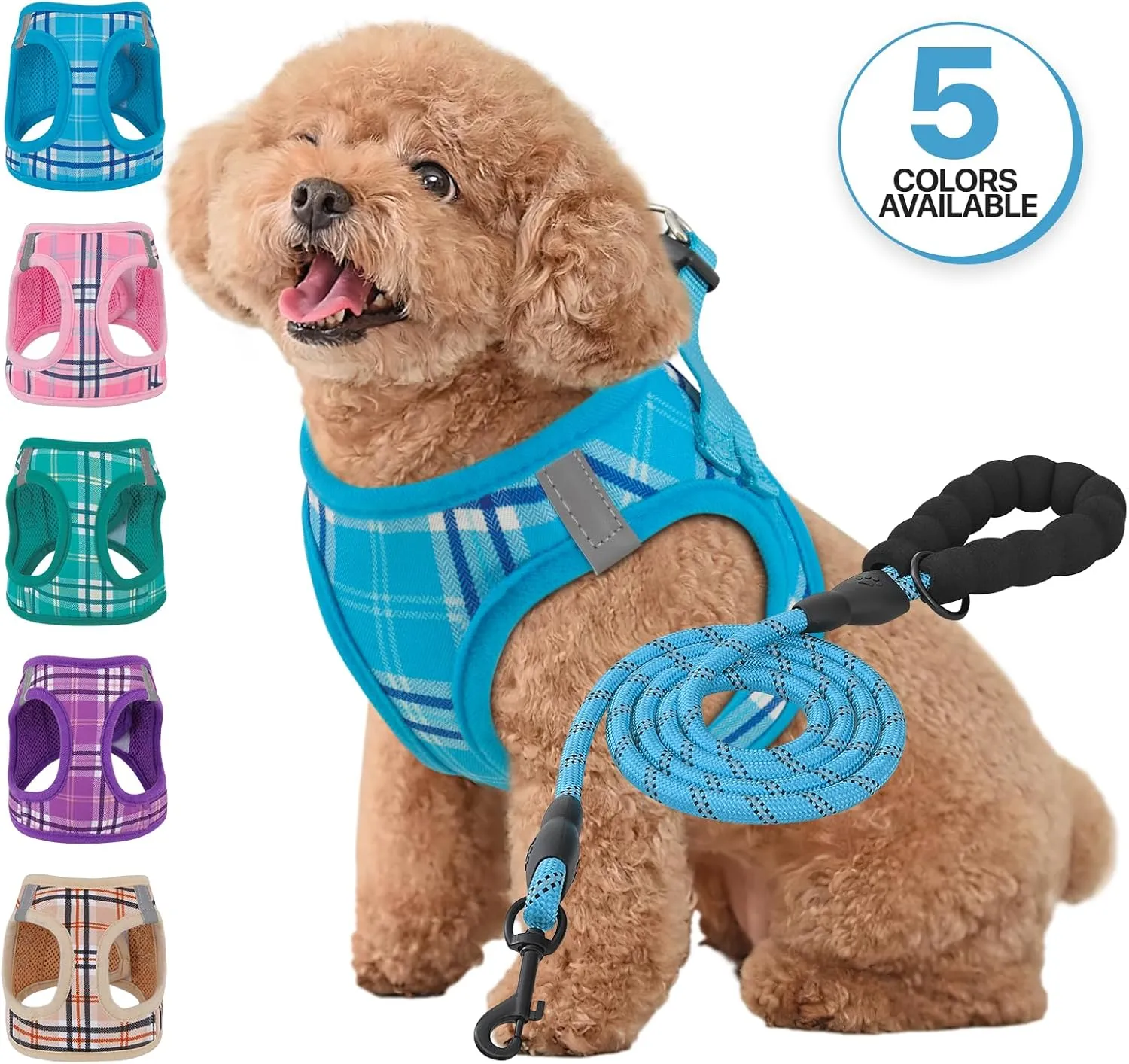 MoNiBloom No Pull Dog Harness w/Leash Set, Reflective Soft Puppy Padded Vest for Walking, Training, Easy to Put on Small Dogs - Sky Blue, S