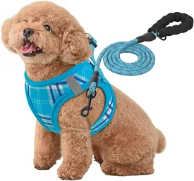 MoNiBloom No Pull Dog Harness w/Leash Set, Reflective Soft Puppy Padded Vest for Walking, Training, Easy to Put on Small Dogs - Sky Blue, S