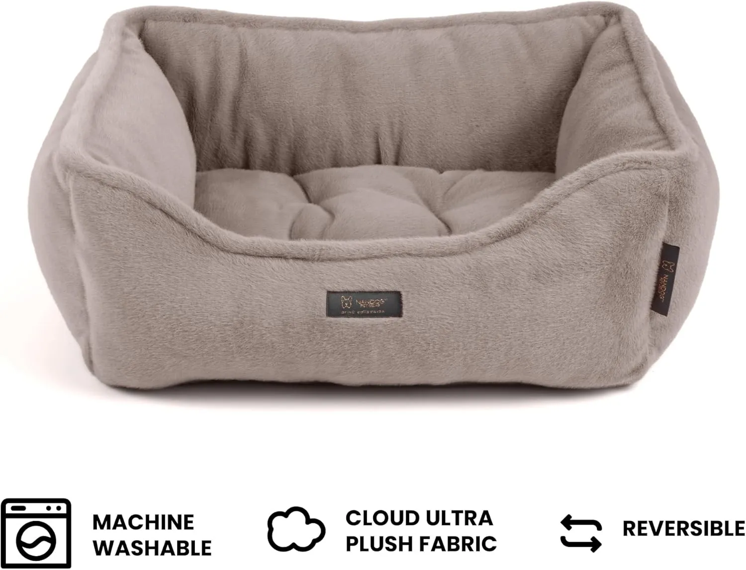 NANDOG Cloud Prive Collection Washable Cat and Dog Bed for Small to Medium Breeds  Made of Ultra Soft Micro Plush Fabric  Reversible Design with Double-Stitched Seams (Taupe Gray, Prive 25)