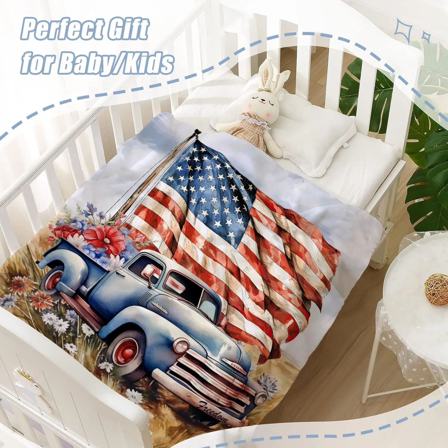 Neatee Living Patriotic Throw Blanket Baby Small 4th of July Memorial Day Fourth of July American Flag Blanket for Swaddle Toddler Veteran Day Stars and Stripes Red White Blue Blanket 30x40