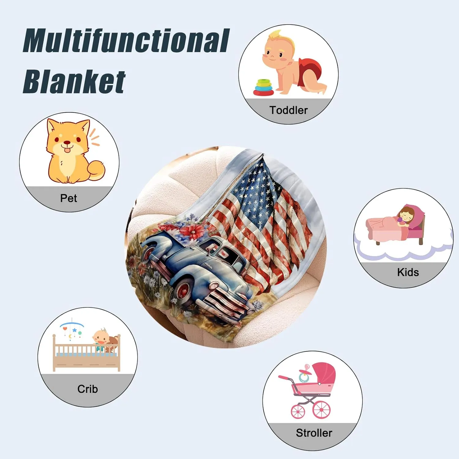 Neatee Living Patriotic Throw Blanket Baby Small 4th of July Memorial Day Fourth of July American Flag Blanket for Swaddle Toddler Veteran Day Stars and Stripes Red White Blue Blanket 30x40