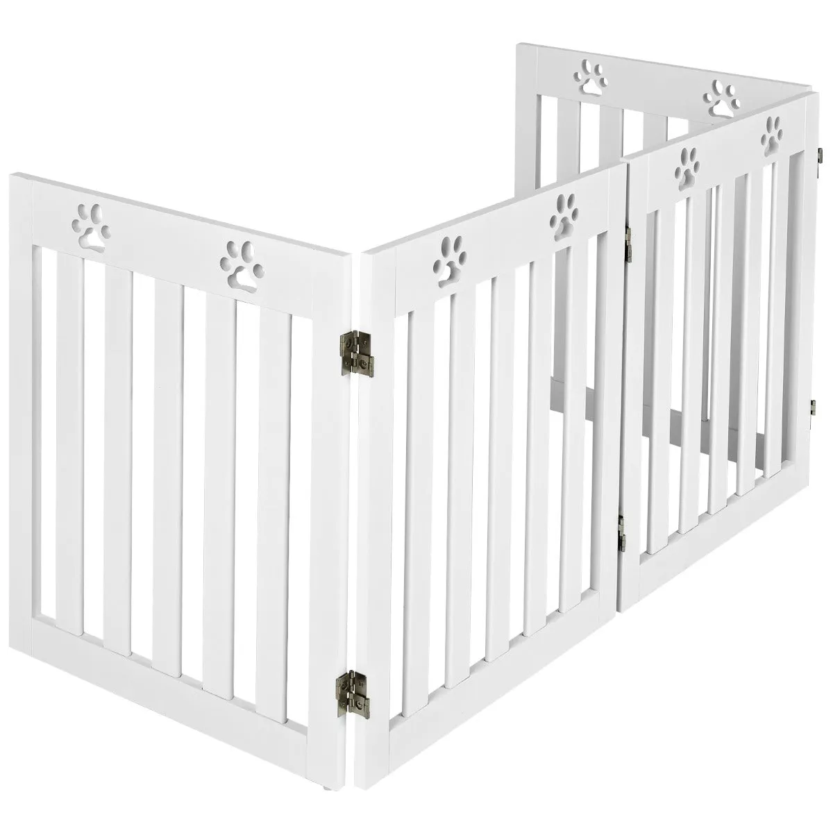 NNECW Wooden Freestanding Pet Gate with 360 Flexible Hinges for Home & Stairs & Doorway-White