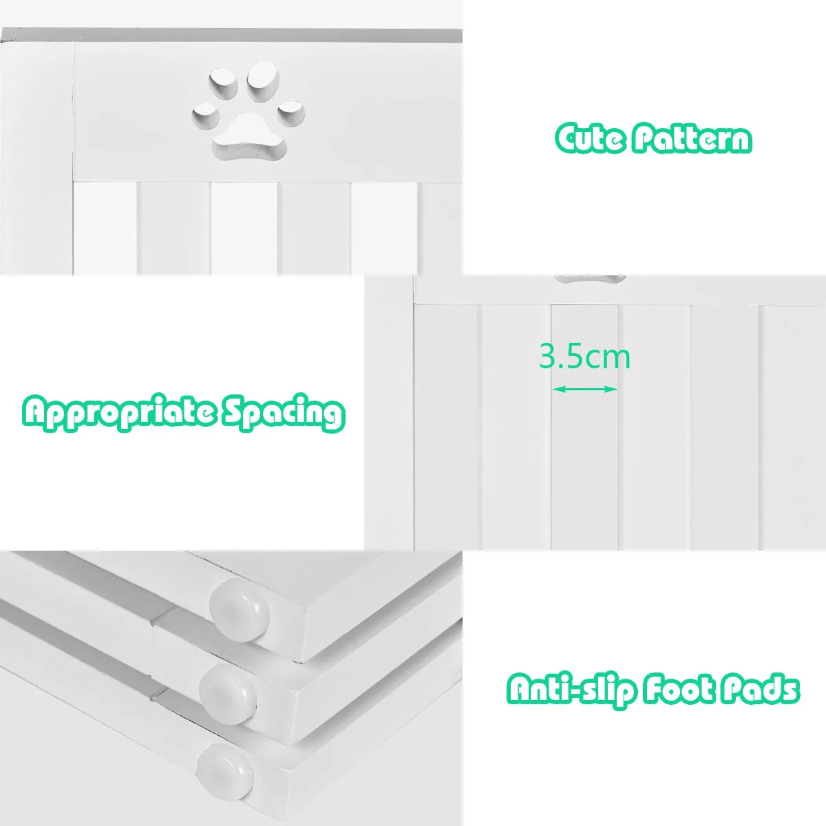 NNECW Wooden Freestanding Pet Gate with 360 Flexible Hinges for Home & Stairs & Doorway-White