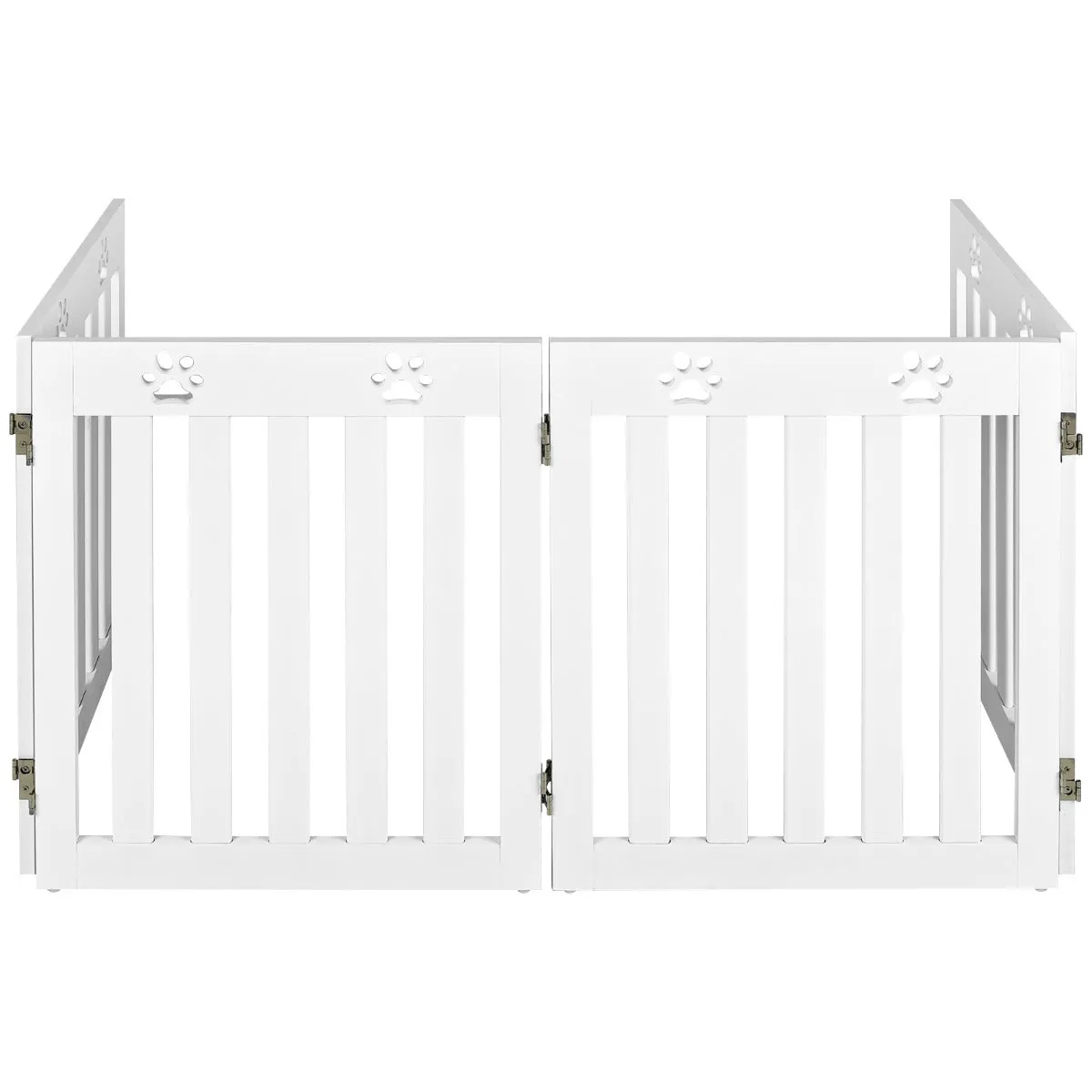 NNECW Wooden Freestanding Pet Gate with 360 Flexible Hinges for Home & Stairs & Doorway-White