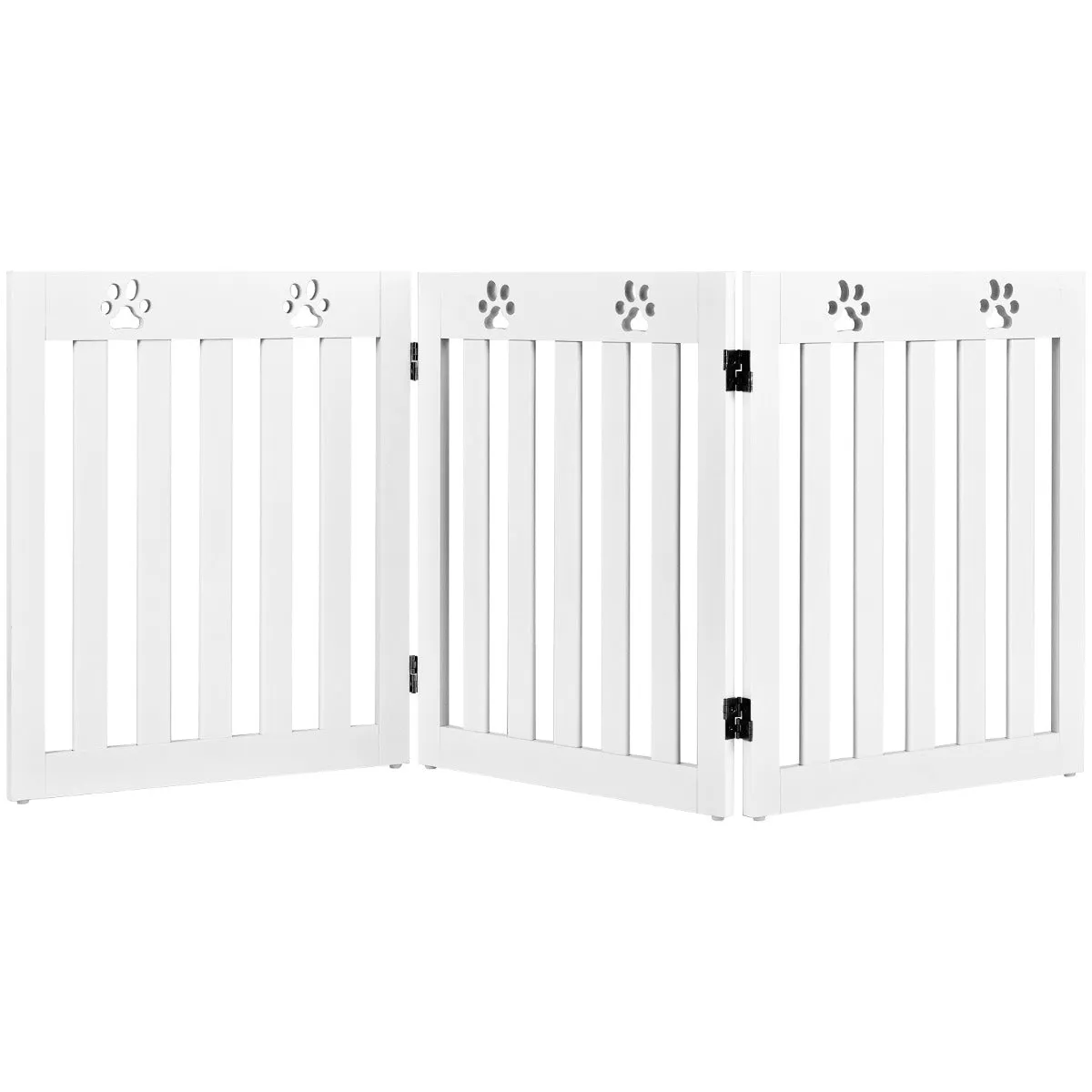 NNECW Wooden Freestanding Pet Gate with 360 Flexible Hinges for Stairs & Doorway-White