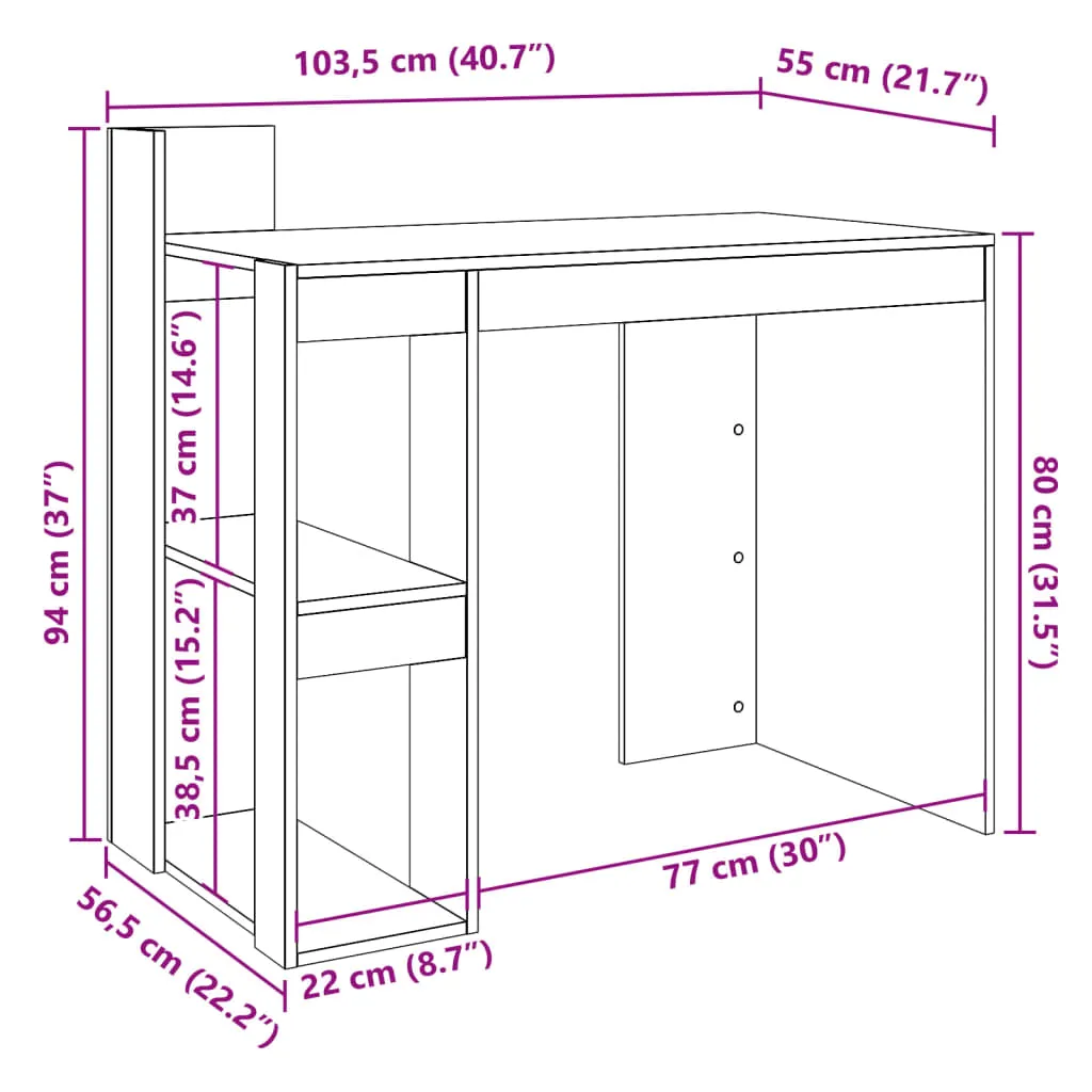 Office Desk Black 103.5x56.5x94 cm Engineered Wood