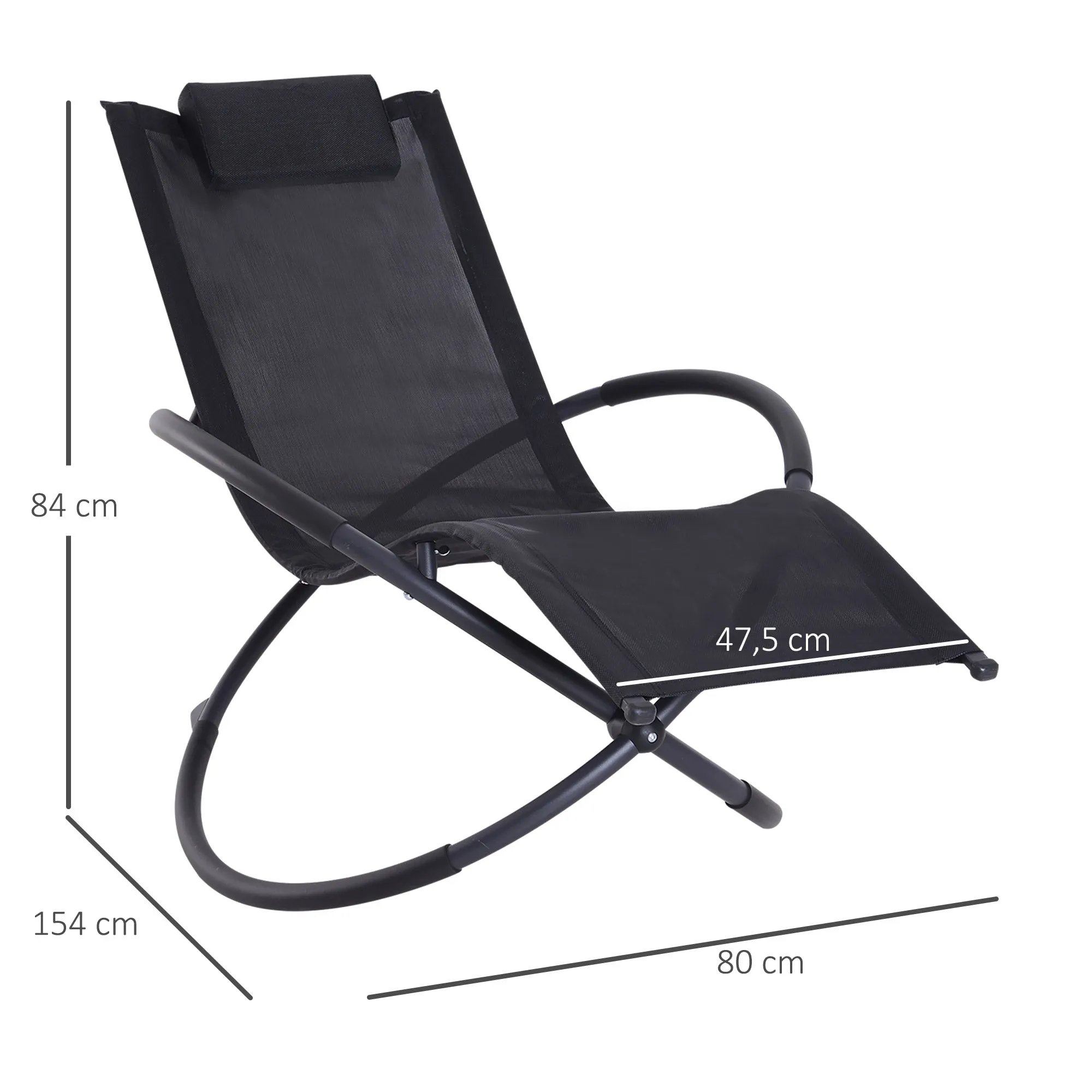 Outdoor Orbital Lounger Zero Gravity Patio Chaise Foldable Rocking Chair w/ Pillow Black