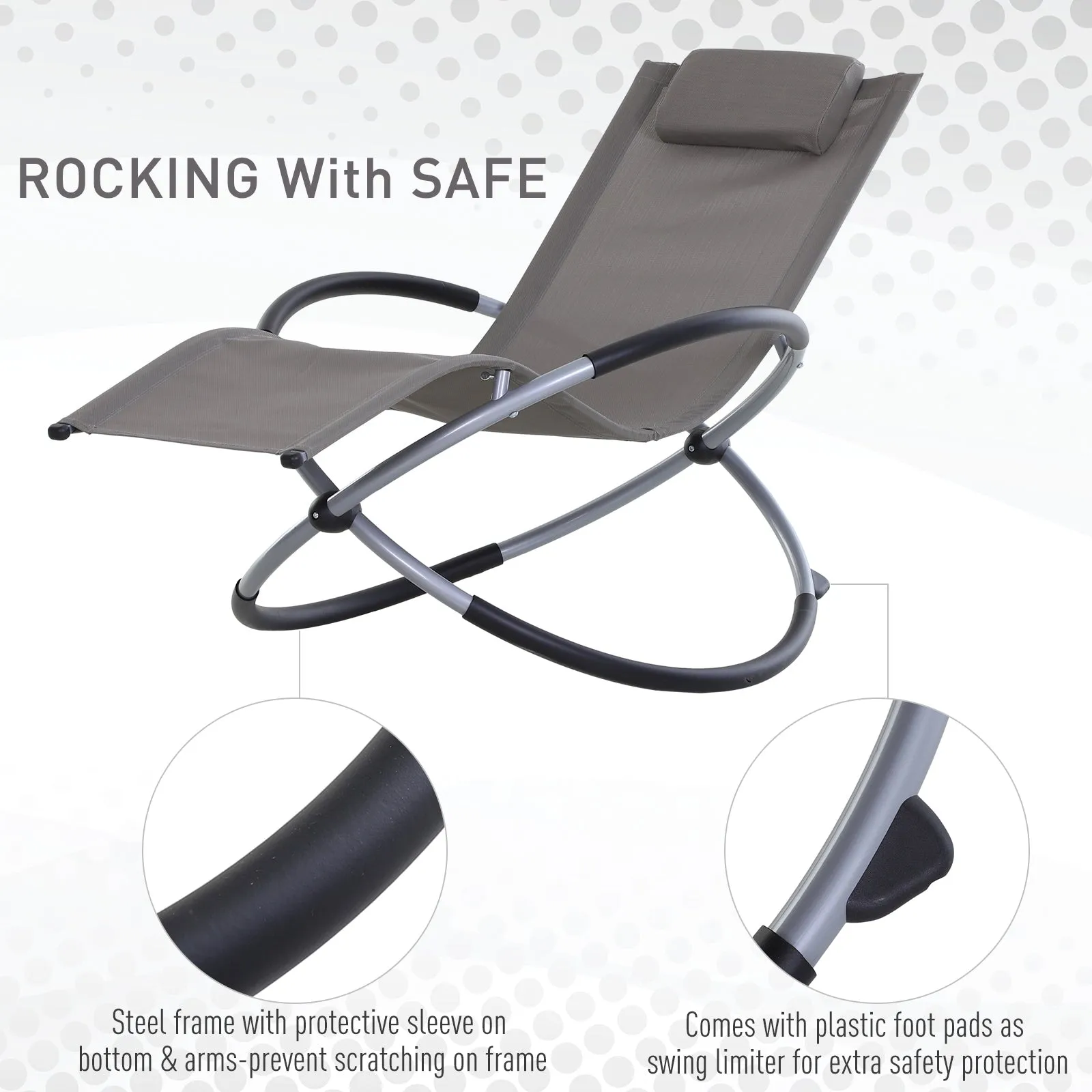 Outdoor Orbital Lounger Zero Gravity Patio Chaise Sun Lounger Foldable Rocking Chair w/ Pillow Grey