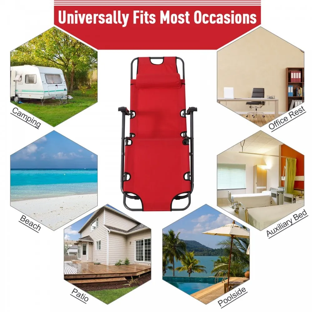 Outsunny-2 in 1 Metal Frame Sun Lounger With Pillow - Red