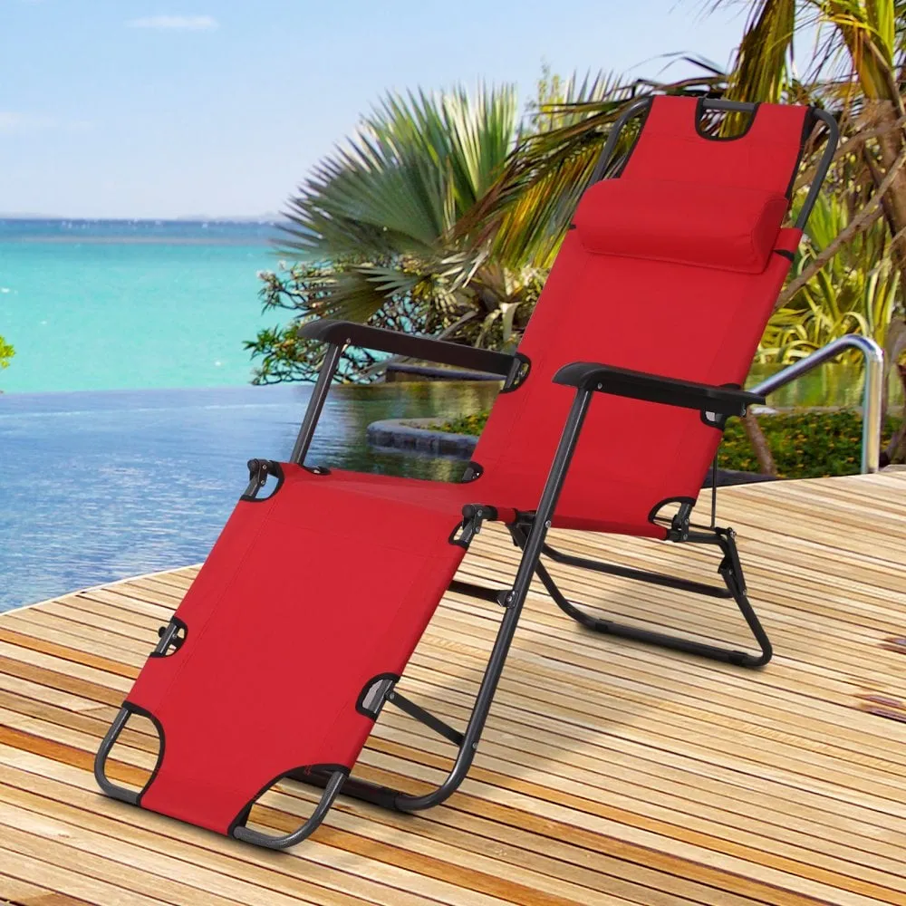 Outsunny-2 in 1 Metal Frame Sun Lounger With Pillow - Red