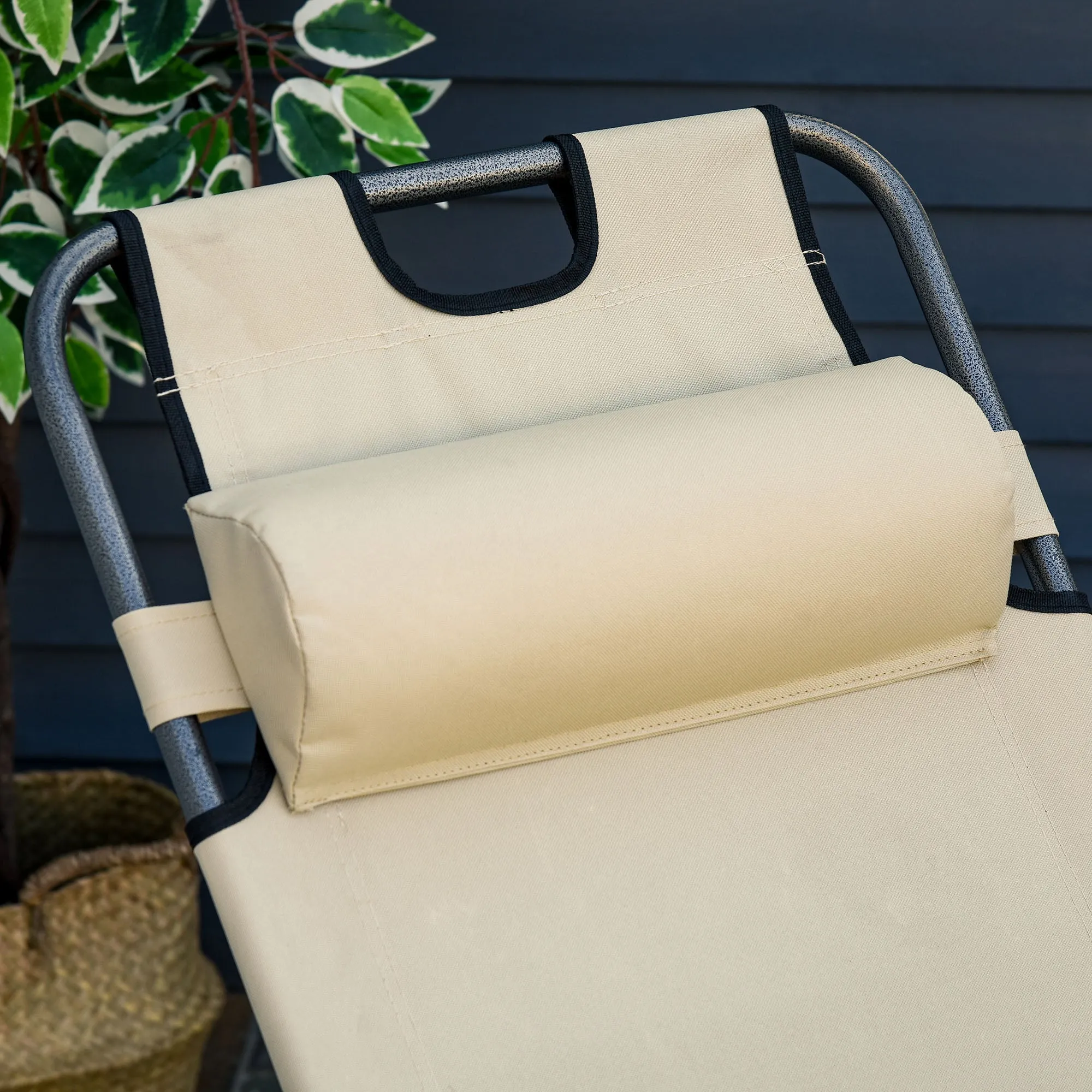 Outsunny 2 in 1 Outdoor Folding Sun Lounger w/ Adjustable Back and Pillow Beige