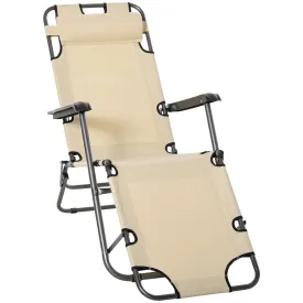 Outsunny 2 in 1 Outdoor Folding Sun Lounger w/ Adjustable Back and Pillow Beige