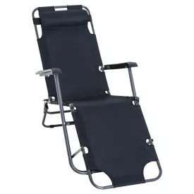 Outsunny 2 in 1 Outdoor Folding Sun Lounger w/ Adjustable Back and Pillow Black