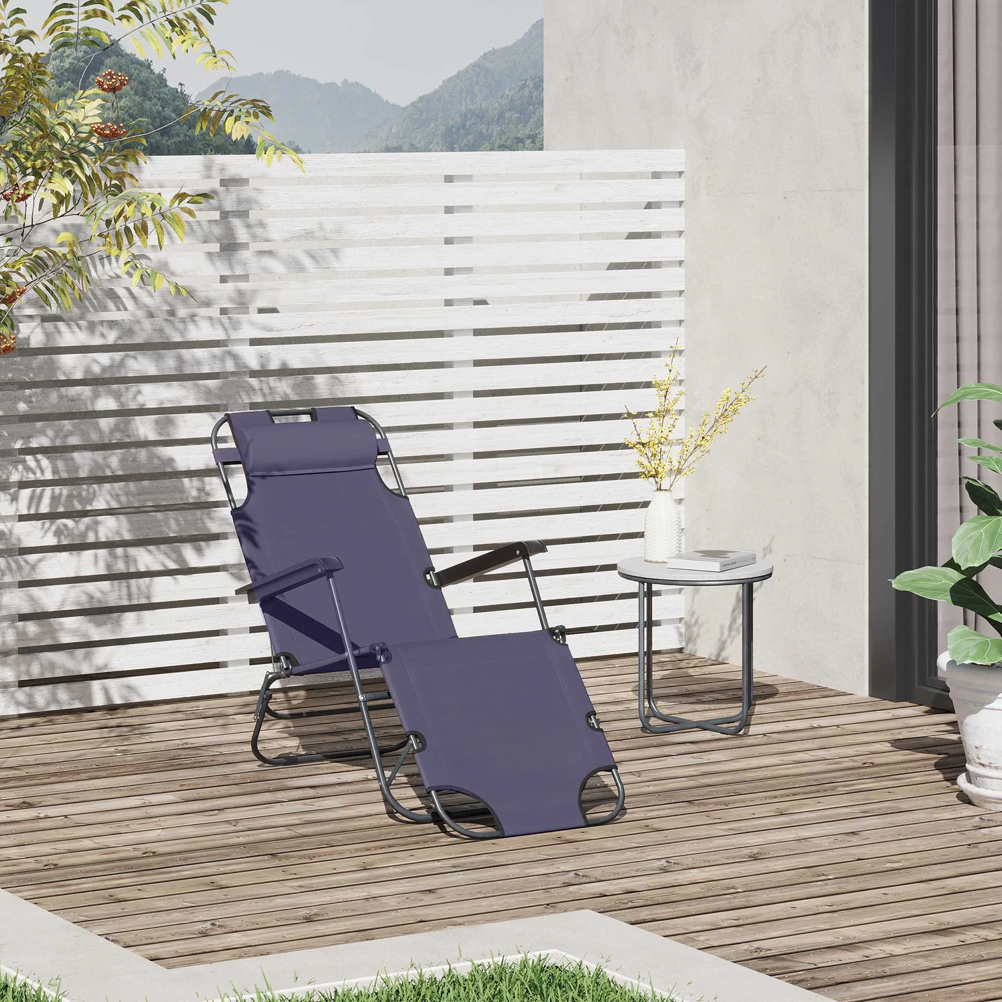Outsunny 2 in 1 Outdoor Folding Sun Lounger w/ Adjustable Back and Pillow Grey