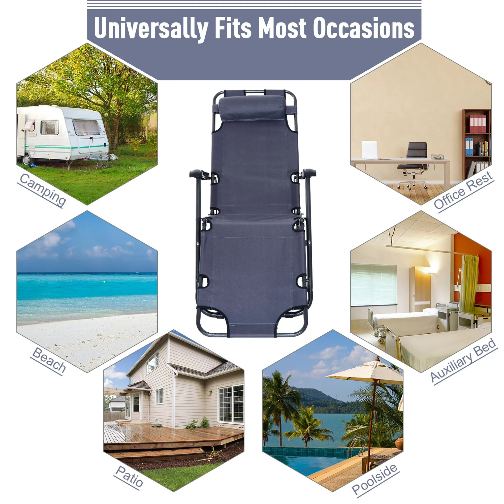 Outsunny 2 in 1 Outdoor Folding Sun Lounger w/ Adjustable Back and Pillow Grey
