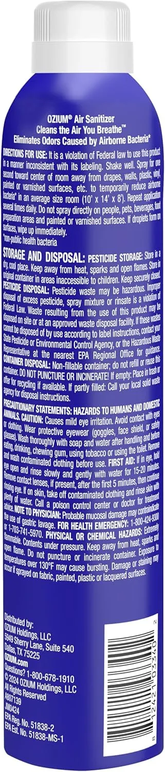 Ozium Air Sanitizer Spray - Room Odor Eliminator for Home, Car, and Office - Country Fresh Air Cleaner - 8 oz Can - 2 Pack