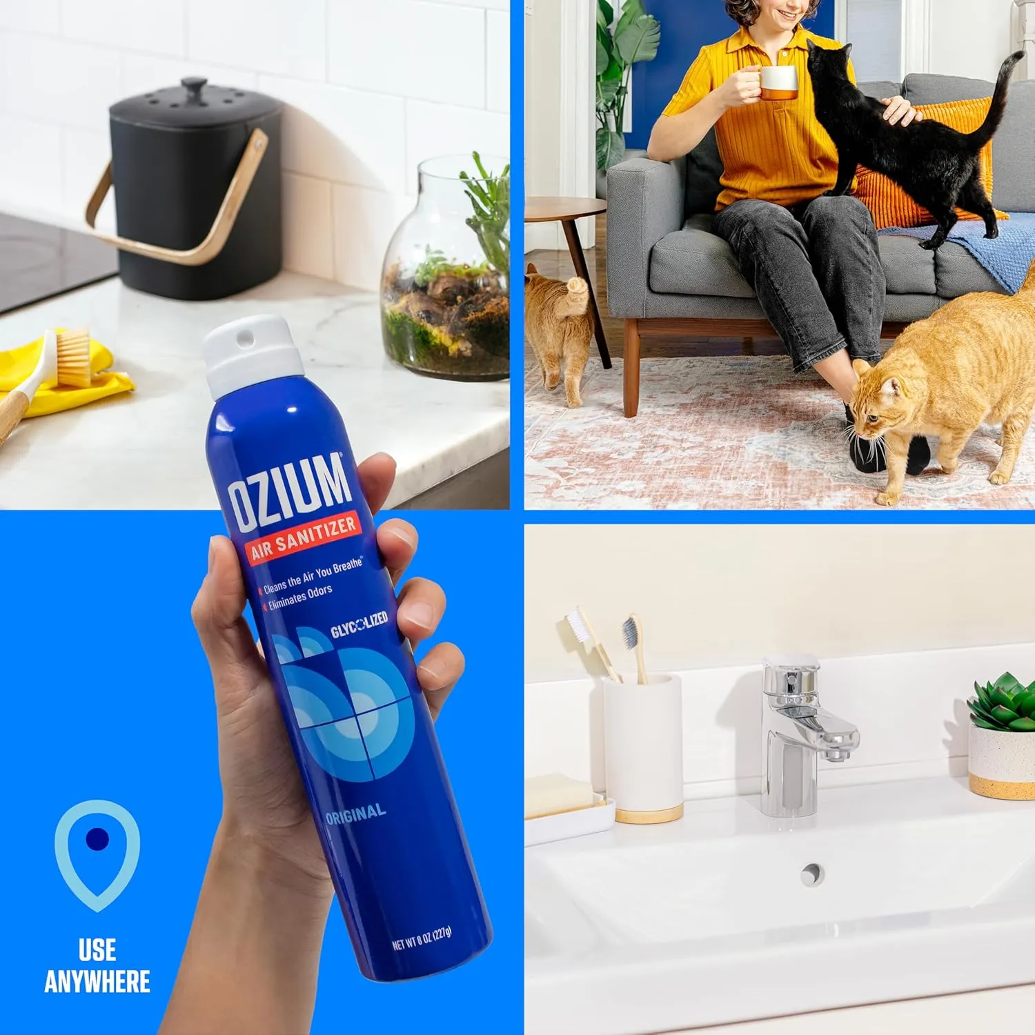 Ozium Air Sanitizer Spray - Room Odor Eliminator for Home, Car, and Office - Country Fresh Air Cleaner - 8 oz Can - 2 Pack