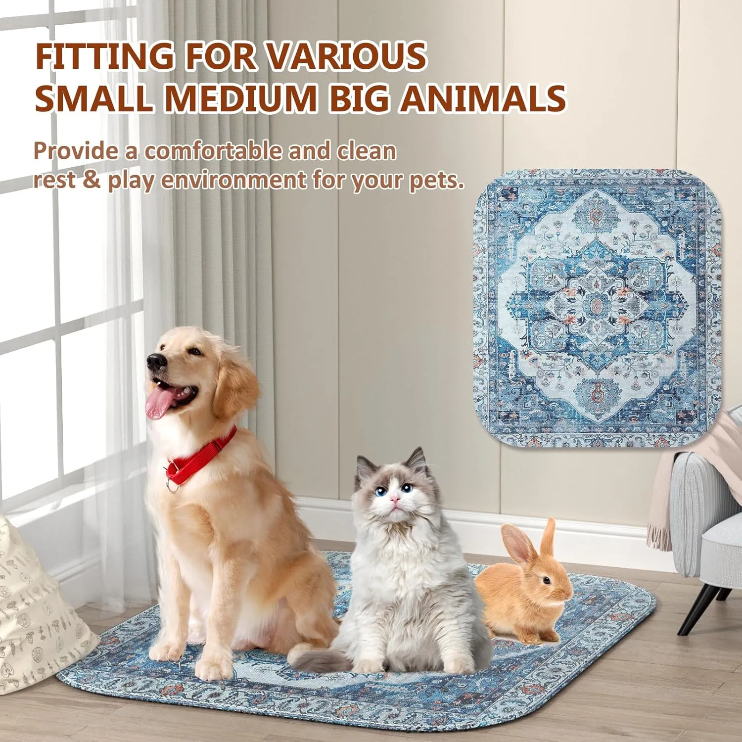 Pattern Washable Pee Pad for Dogs of 2Pack - Super Absorbent, Reusable, Anti Slip, Breathable Puppy PadsBlue,31*36"