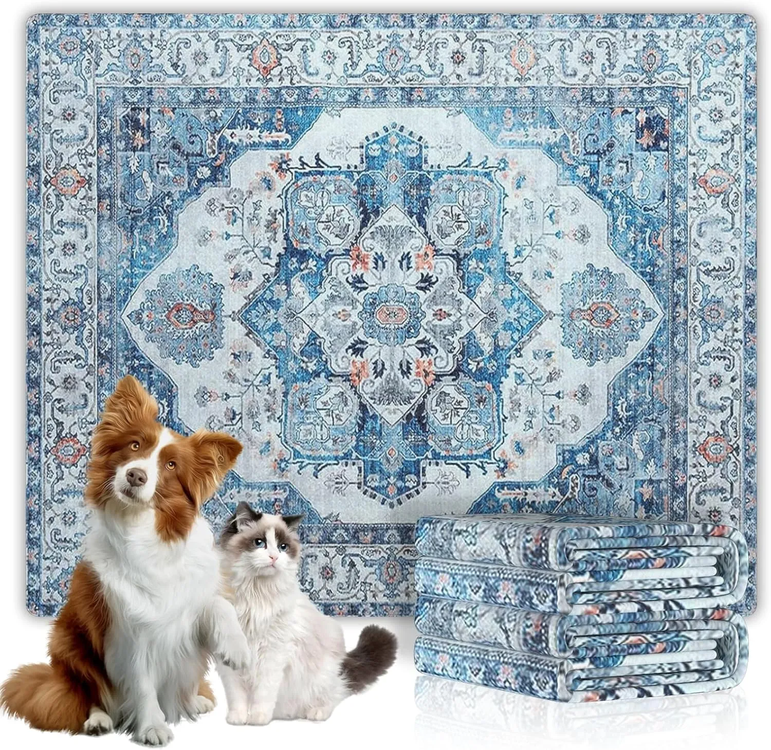 Pattern Washable Pee Pad for Dogs of 2Pack - Super Absorbent, Reusable, Anti Slip, Breathable Puppy PadsBlue,31*36"
