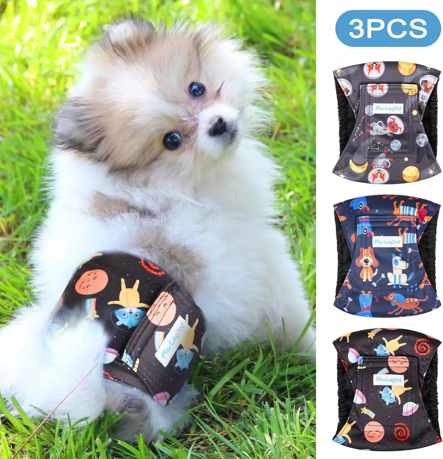Paw Legend Washable Dogs Diapers Male Dog Belly Bands for Male Dogs Diapers Reusable Puppy & Doggie Diapers Male (3 Pack, Medium)