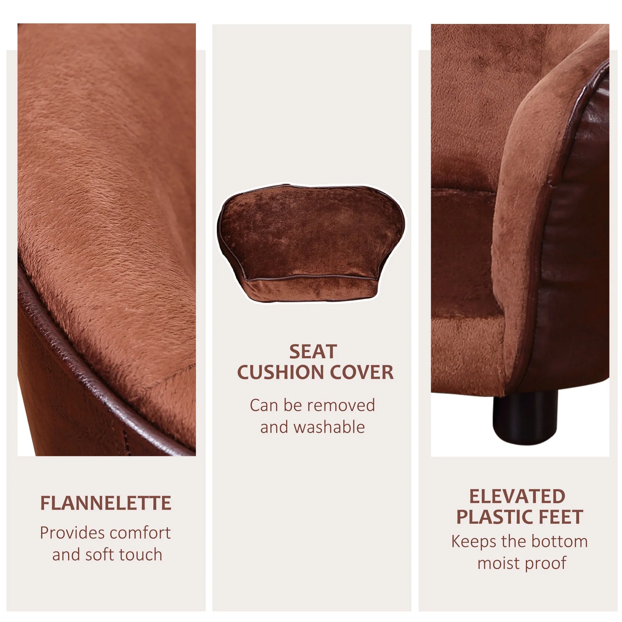 PawHut Dog Sofa Chair W/ Legs Cushion for XS Dog Cat 68.5x40.5x40.5 cm, Brown