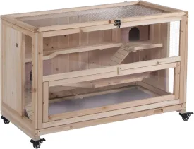 PawHut Extra Large Wooden Hamster Cage and Habitat Playground with 3 Ladders and 2 Huts, Syrian & Dwarf Hamster Small Animal Cage, Wheels, Pull-Out Tray, Natural