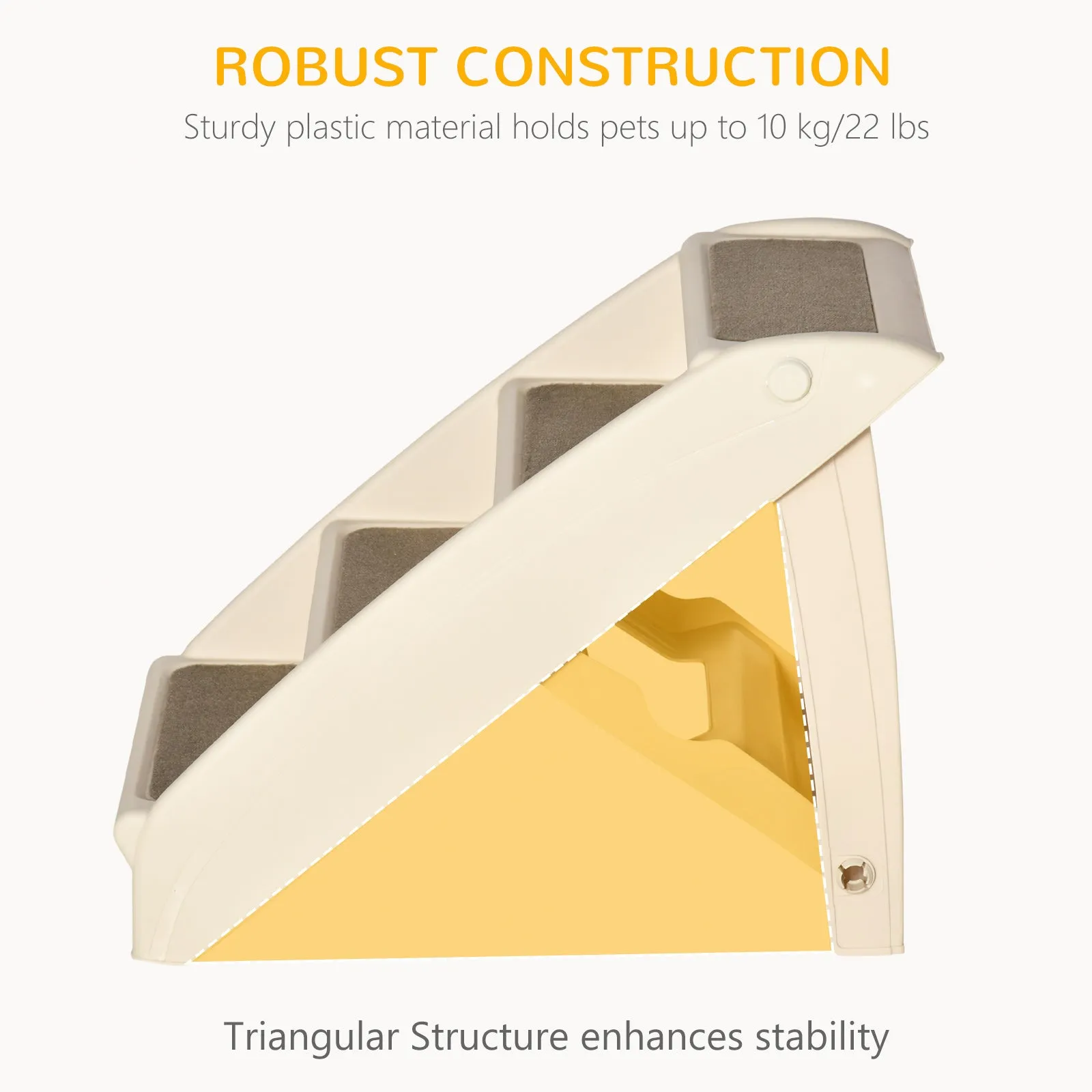 PawHut Four-Step Foldable Pet Stairs w/ Non-Slip Mats, for S, XS Dogs - Beige