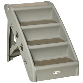 PawHut Four-Step Foldable Pet Stairs w/ Non-Slip Mats, for S, XS Dogs - Grey