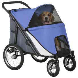 PawHut Pet Stroller for Medium and Large Dogs and Cats, Easy Fold Dog Stroller with Storage Bags, Washable Cushion, Safety Leash for Outdoor Travel, Blue