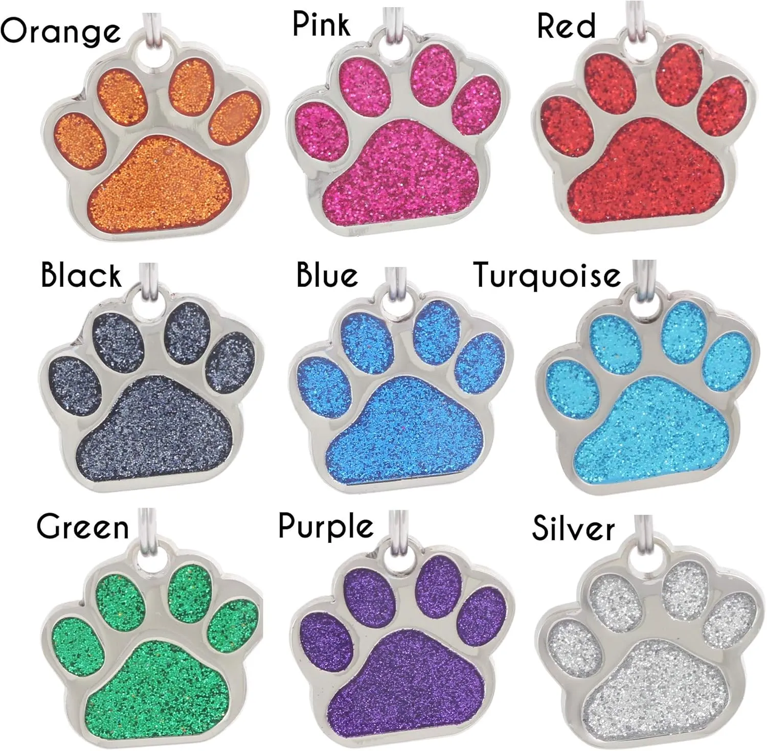Pet ID Tags, Personalized Dog Tags and Cat Tags, Custom Engraved, Easy to Read, Cute Glitter Paw Pet Tag (Glitter Purple)