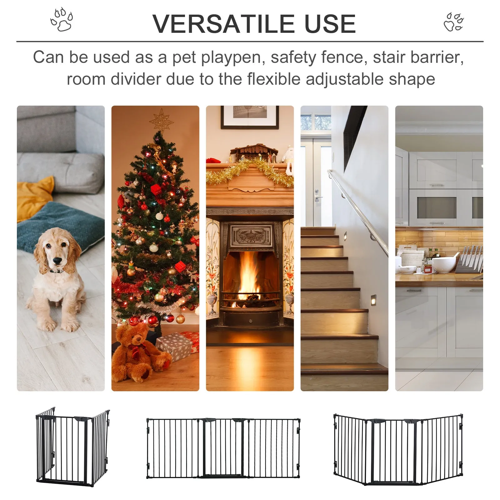 Pet Safety Gate 3-Panel Playpen Fireplace Christmas Tree Fence Stair Barrier