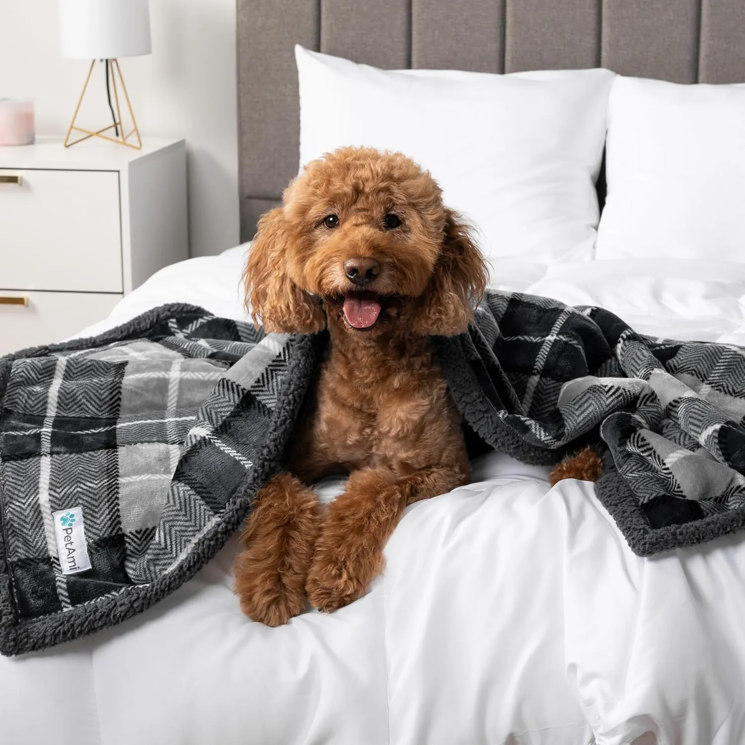 PetAmi Waterproof Dog Blanket for Bed, XL Dog Pet Blanket Couch Cover Protection, Sherpa Fleece Leakproof Bed Blanket for Crate Kennel Sofa Furniture Protector, Reversible Soft 80x60 Light Gray/Gray