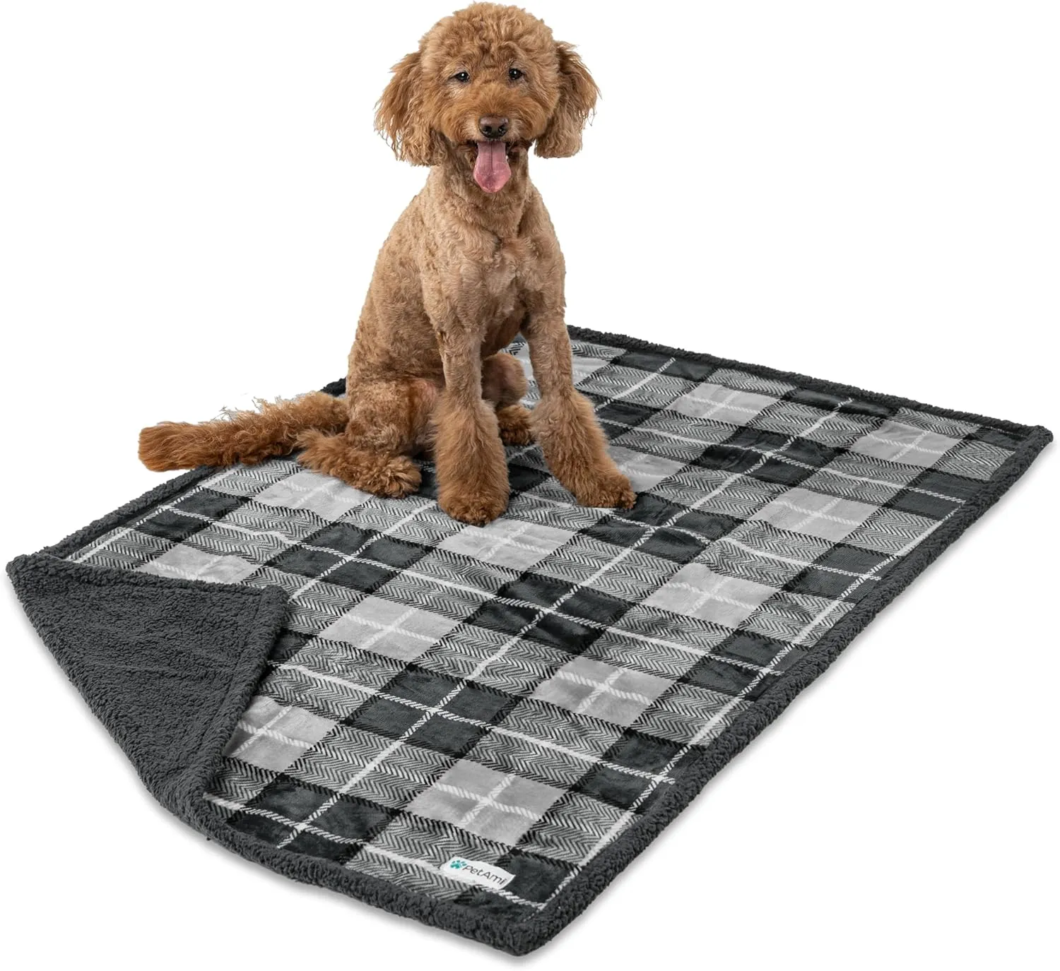 PetAmi Waterproof Dog Blanket for Bed, XL Dog Pet Blanket Couch Cover Protection, Sherpa Fleece Leakproof Bed Blanket for Crate Kennel Sofa Furniture Protector, Reversible Soft 80x60 Light Gray/Gray