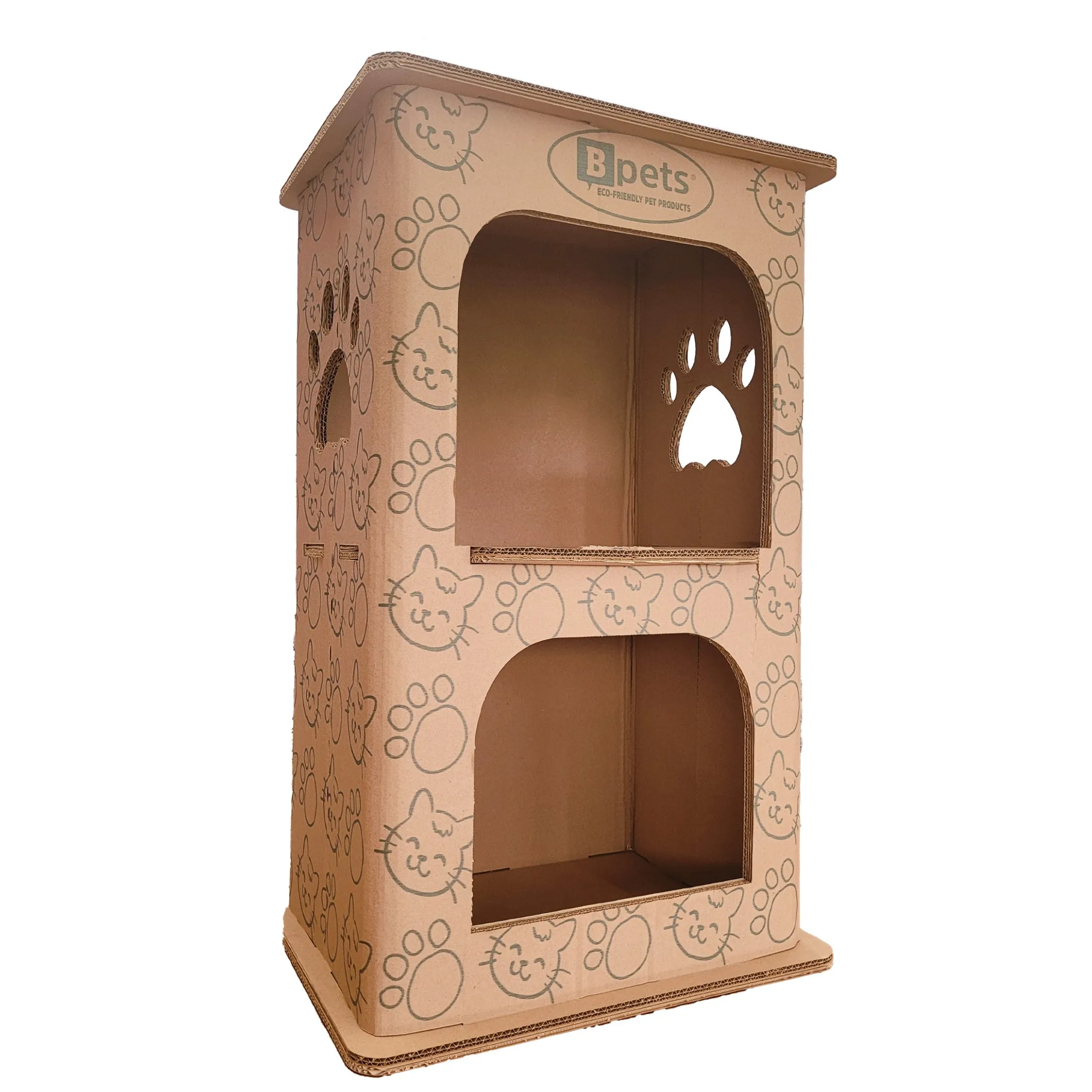 PetPro 2-Floor Pet House, Cat House, Small Animal Hideaway, Eco-Friendly Play House, Corrugated Cardboard Cat Condo, Rabbit Hutch Alternative, Easy Assembly, Durable & Spacious