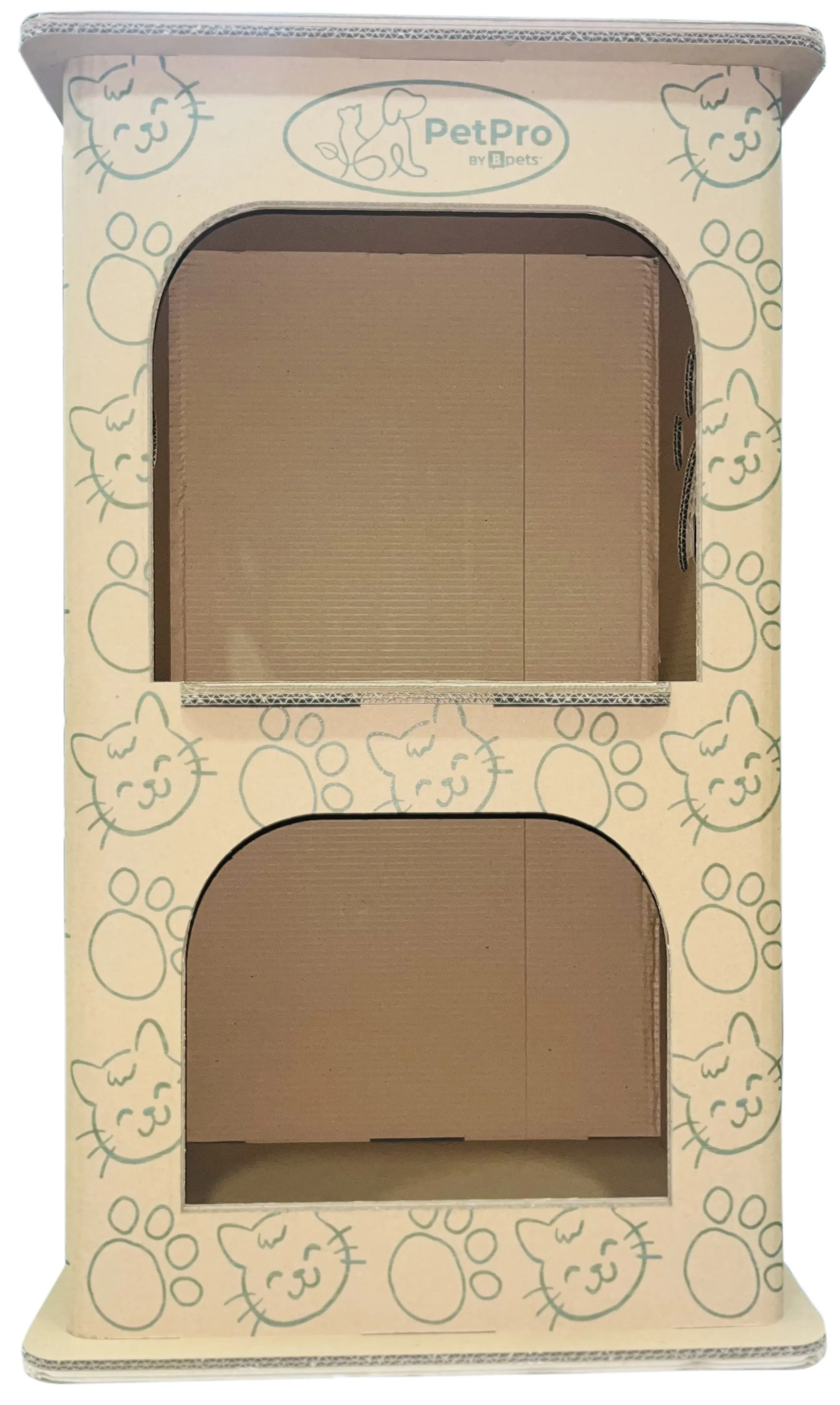 PetPro 2-Floor Pet House, Cat House, Small Animal Hideaway, Eco-Friendly Play House, Corrugated Cardboard Cat Condo, Rabbit Hutch Alternative, Easy Assembly, Durable & Spacious