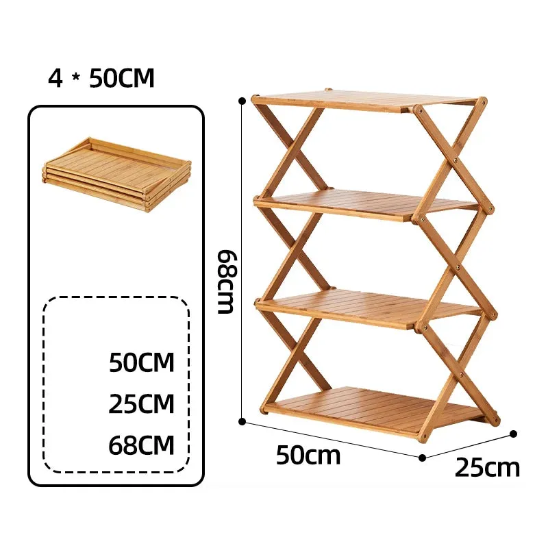 Portable Bamboo Folding Camping Shelf Rack for Outdoor Use
