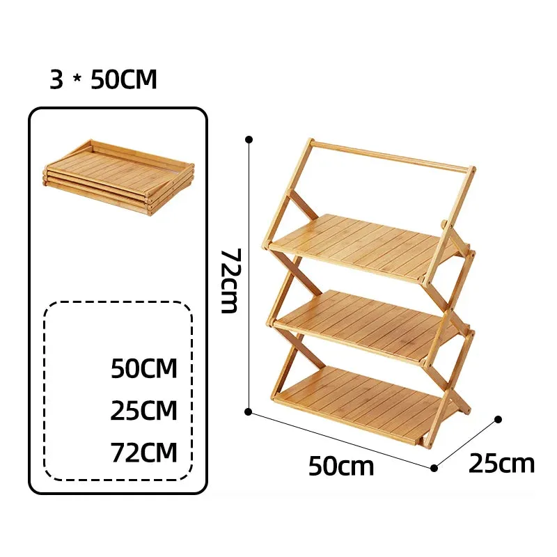 Portable Bamboo Folding Camping Shelf Rack for Outdoor Use
