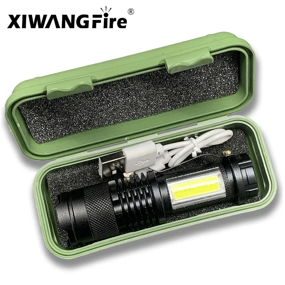 Portable LED Flashlight XPE COB Light Rechargeable Flashlight Built-in Battery Zoom Flashlight 3 Mode Anti-slip And Water