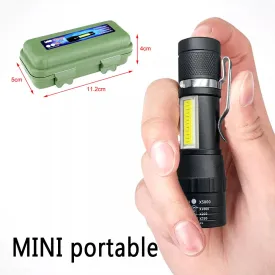 Portable LED Flashlight XPE COB Light Rechargeable Flashlight Built-in Battery Zoom Flashlight 3 Mode Anti-slip And Water