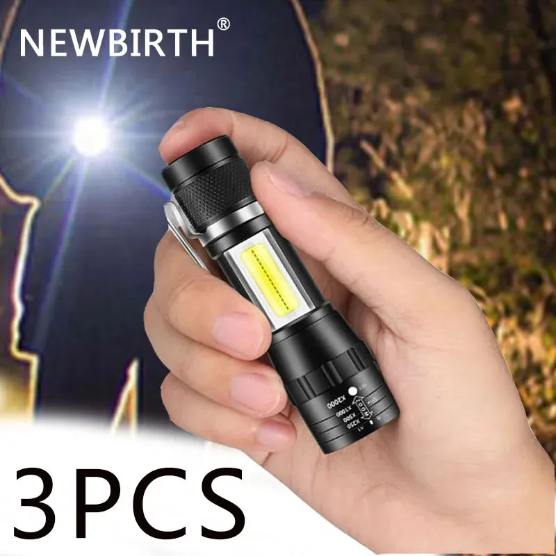 Portable LED Flashlight XPE COB Light Rechargeable Flashlight Built-in Battery Zoom Flashlight 3 Mode Anti-slip And Water