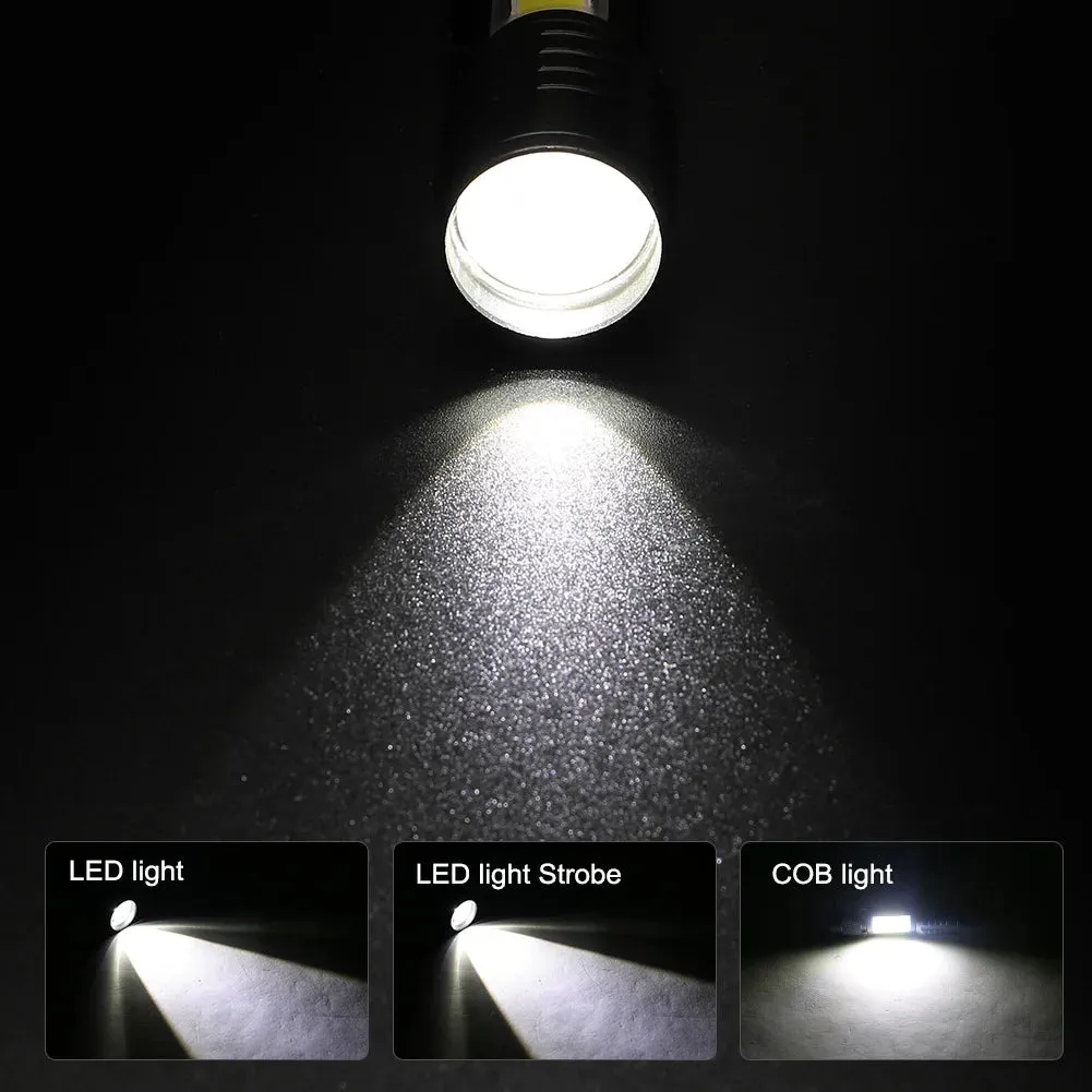 Portable LED Flashlight XPE COB Light Rechargeable Flashlight Built-in Battery Zoom Flashlight 3 Mode Anti-slip And Water